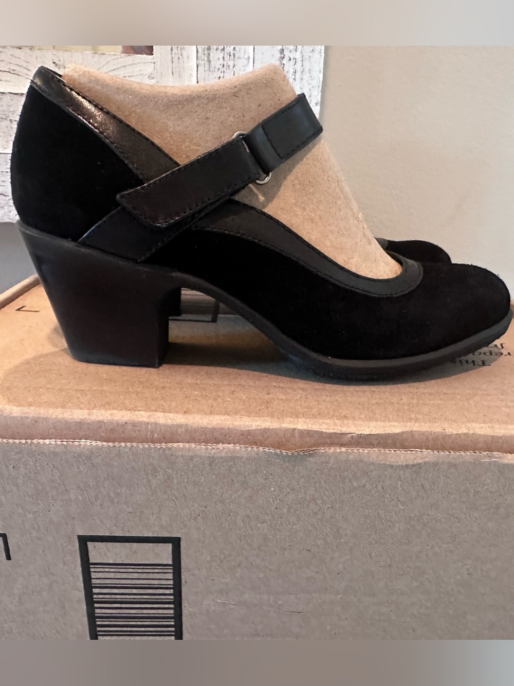 Black Mary Jane Block Heel Women's Shoes 6.5